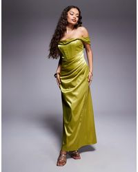 TFNC London - Drop Shoulder Satin Corset Maxi Dress - Lyst