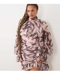 ASOS - Curve Printed Ruched Mini Dress With Ruched Skirt Detail - Lyst