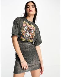 ASOS - Vestido ajustado estilo camiseta gris con parte superior extragrande y estampado gráfico con texto "sinner" - Lyst