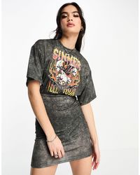 ASOS - Robe t-shirt moulante avec top oversize et imprimé graphique « sinner » - gris - Lyst