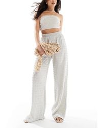 ONLY - Seersucker Wide Leg Trousers - Lyst
