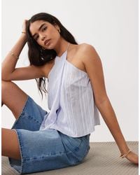 Mango - Wrap Detail Sleeveless Halterneck Top With Open Back - Lyst