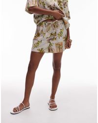 TOPSHOP - – leinen-shorts mit mehrfarbigem print, hohem bund und kordelzug, kombiteil - Lyst