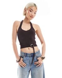 Bershka - – neckholder-oberteil aus strick - Lyst