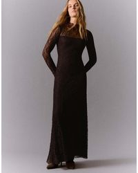 Bershka - Long Sleeve Lace Maxi Dress - Lyst