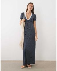 Miss Selfridge - V-Neck Maxi Tea Dress With Lace Trim - Lyst