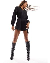 ONLY - Long Sleeve Satin Wrap Mini Dress - Lyst