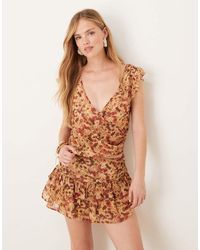 Motel - Heidi Chiffon Floral Print Wrap Co-Ord Top - Lyst
