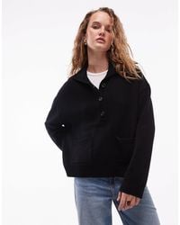 ARKET - Half Button Cardigan With Wide Collar And Patch Pockets - Lyst