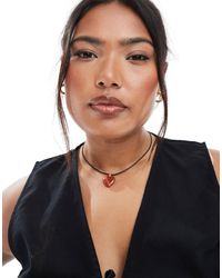 ASOS - Asos Design Curve Mid Length Cord Necklace With Red Puff Heart - Lyst