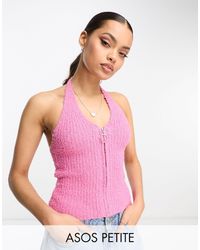 ASOS - Asos Design Petite Knitted Halter Top With Zip Neck Detail - Lyst