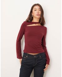 ASOS - Cotton Touch Long Sleeve Top With Cut Out Detail Berry - Lyst