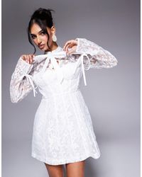 ASOS - – langärmliges minikleid aus jacquard und spitze - Lyst