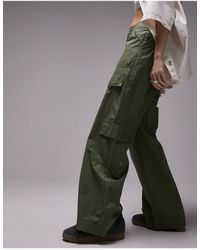 TOPSHOP - Pantalon cargo taille basse style années 2000 avec œillets - kaki - Lyst