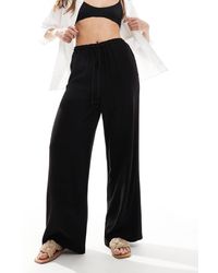 New Look - Pantalones Negros De Estilo Bermuda Y Pernera Ancha De Tejido Efecto Lino De - Lyst