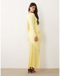 DASKA - Boat Neck Long Sleeve Draped Skirt Maxi Dress - Lyst