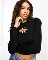Calvin Klein - Seasonal - top a maniche lunghe con monogramma del logo - Lyst