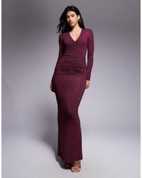 Wanderdoll - Wander Doll Drew Sculpting Second-skin Shoulder Pad Detail Plunge Neck Ruched Maxi Dress - Lyst