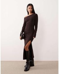ASOS - Ribbed Fallen Shoulder Split Front Maxi Dress - Lyst