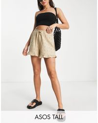 ASOS - Asos Design Tall Broderie Short With Ruffle Hem And Tie Waist - Lyst