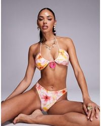 Candypants - Floral Abstract Print Disc Halterneck Bikini Top - Lyst