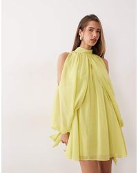 ASOS - High Neck Chiffon Mini Dress With Open Sleeve - Lyst