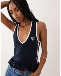 Miss Selfridge - V-neck Varsity Tank With Frill Hem - Lyst