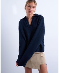 TOPSHOP - Knitted V Neck Collar Jumper - Lyst