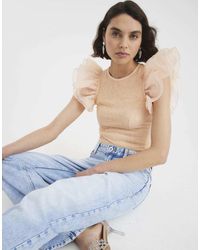 River Island - Short Sleeve Lace Ruffle Bodysuit - Lyst