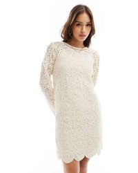Object - Vestido Corto Color Crema Con Bordes Festoneados De Encaje De -Blanco - Lyst