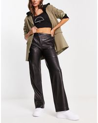 Pull&Bear - Faux Leather Contrast Stitching Mid Waist Straight Leg Trouser Co-ord - Lyst