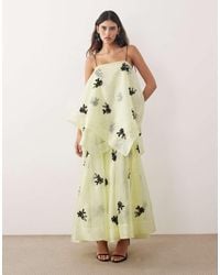 ARRANGE - Organza Floral Embellished Trapeze Maxi Dress - Lyst