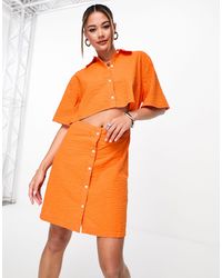 JJXX - Vestido camisero corto naranja luminoso con detalle - Lyst