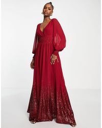 Goddiva Long Sleeve Maxi Dress - Red