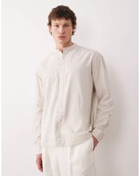 SELECTED - Camisa Color Crema De Manga Larga Con Cuello Mao De Mezcla De Lino De -Blanco - Lyst