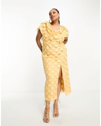 ASOS - Asos Design Curve Exclusive Textured Cowl Neck Maxi Dress With Shoulder Detail - Lyst