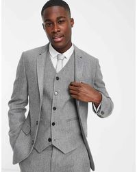 ASOS - Chaqueta De Traje Color Carbón De Corte Muy Entallado Con Diseño De Espiguilla De Mezcla De Lana De -Gris - Lyst