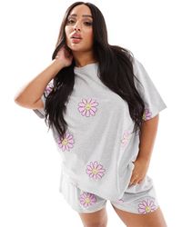 ASOS - Asos Design Curve Flower Oversized Tee & Shorts Pajama Set - Lyst