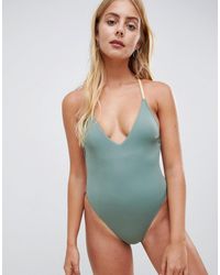 Free Society – Badeanzug mit Zickzackmuster - Grün