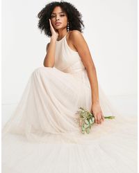 ASOS - Bridesmaid Tulle Pinny Maxi Dress With Satin Ribbon Waist Detail And Pleated Skirt - Lyst