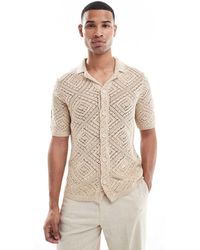 Only & Sons - Camisa Beis De Punto Calado De -Neutro - Lyst