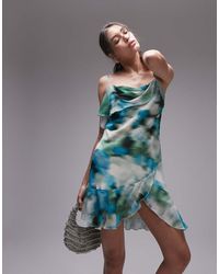 TOPSHOP - Vestito Corto Trasparente Sfumato A Fiori Drappeggiato - Lyst