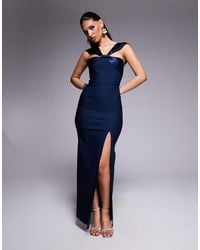 Vesper - Halter Neck Maxi Dress With Satin Straps And Thigh Split - Lyst
