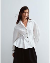 ARRANGE - Structured Collared Peplum Shirt With Contrast Buttons - Lyst