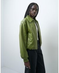 Pieces - Leather-look Padded Bomber Jacket - Lyst