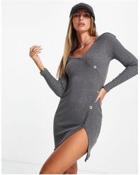 ASOS - Supersoft Ribbed Long Sleeve Mini Dress With Buttons - Lyst