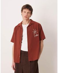 ASOS - Relaxed Camp Collar Textured Shirt With Chest Embroidery - Lyst