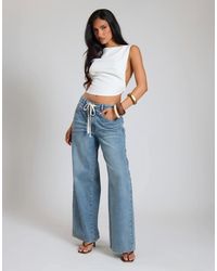 Missy Empire - Vintage Wash Denim Drawstring Wide Leg Jean - Lyst
