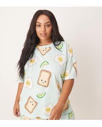 ASOS - Pijama Verde De Pantalones Cortos Y Camiseta Extragrande Con Estampado De Tostadas, Aguacates Y Huevos De Asos Design Curve - Lyst