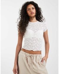 ONLY - Lace Detail T-shirt - Lyst